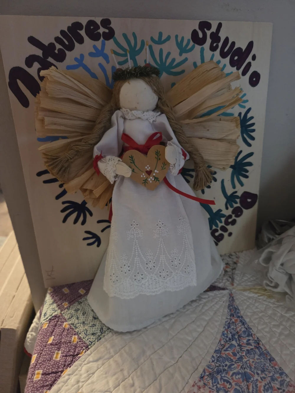 Vintage handmade tree topper winter solstice decor holiday candle crown nordic